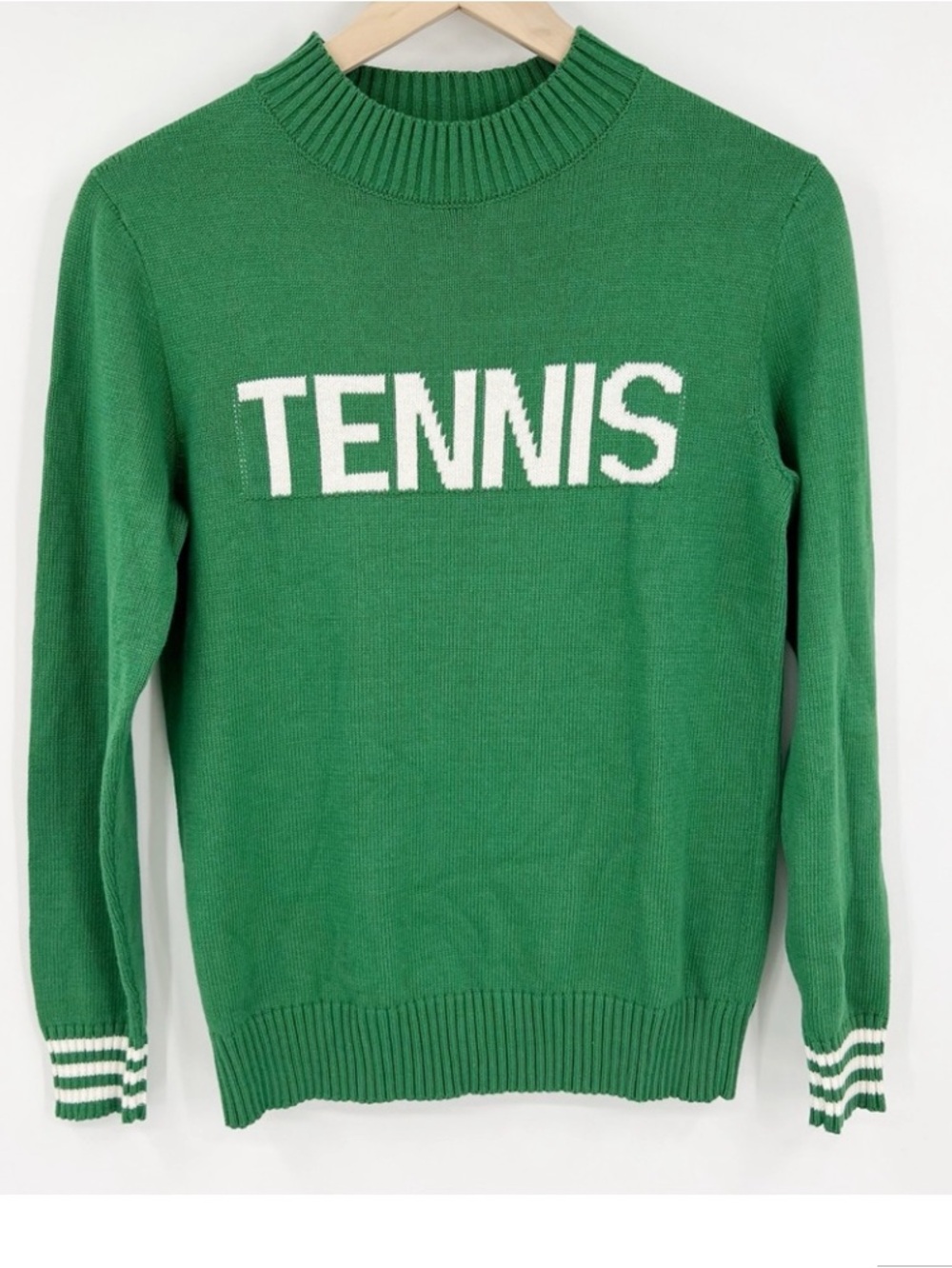 The Bubble 'TENNIS' Sweater Green White Trim Novelty Cotton Viscose Blend Small
